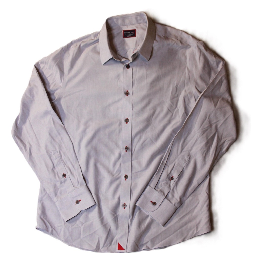 UNTUCKit Shirt Mens L Gray Slim Fit Wrinkle Free Dress Shirt Point Collar Pocket
